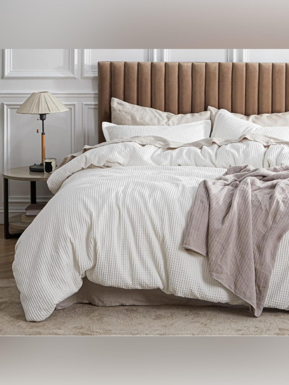 Bedsure Cotton Duvet Cover Full 80x90 Coconut White Waffle‎ 3pc New